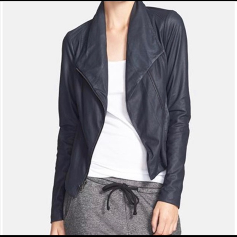 Vince XS Blue Scuba Leather Jacket